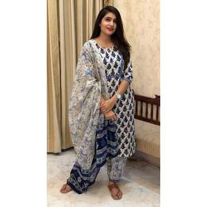 DESIGNER COTON IMPRIMÉ TRAVAIL TOP BAS AVEC DUPATTA BLANC - Product Image 1
