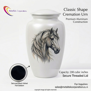 Premium Adult Aluminum Cremation Urn For <b>Ashes</b> Printed Horse Memorial Decorative <b>Keepsake</b> Jars Secure Threaded Lid Funeral Urns - Product Image 3