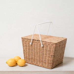 <b>Wicker</b> picnic <b>basket</b> with lid mini sized rattan hamper <b>baskets</b> <b>storage</b> essentials for picnics - Product Image 5