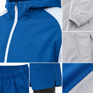 Ensemble coupe-vent court en nylon imperméable de couleur unie avec fermeture éclair, le plus vendu, vêtements décontractés, ensemble veste et short imperméables pour homme - Product Image 6