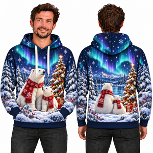 Men's burgundy Christmas Ornament Print Hooded Sweatshirt Knitted Polyester Casual Winter Hoodie with Pocket Design Regular Fit - Product Image 2
