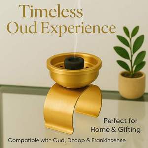 Modern Gold Metal Bakhoor Burner Contemporary Minimalist Oud Censer with U-Shaped Stand for Resin and Incense Cones - Product Image 6