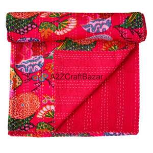 Colcha Bordada Kantha Vintage Hecha a Mano con Algodón Orgánico 100% Puro, Reversible, Ecológica, para Todas las Estaciones, para el Hogar y Hoteles - Product Image 6