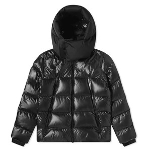 Blouson matelassé noir brillant avec capuche amovible pour homme, streetwear haut de gamme et imperméable, provenant d'un fabricant en gros. - Product Image 4