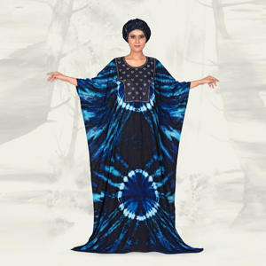 Kaftan Farasha en rayonne, motif tie-dye saisissant, panneau avant orné, manches larges, silhouette élégante longueur ras du sol, style modeste pour l'Aïd - Product Image 1