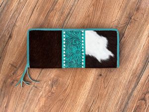 Nuevo estuche de joyería de cuero de vaca y mecanizado a mano/organizador de cuero genuino occidental turquesa Floral borla estuche de almacenamiento de joyería portátil - Product Image 2