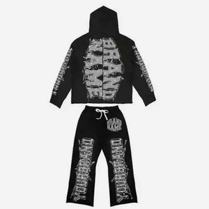 Ensemble de survêtement unisexe décontracté et sportif en polaire respirant pour l'automne, avec logo personnalisé, en polyester/coton, deux pièces, avec sweat à capuche et logo frontal – En promotion - Product Image 1