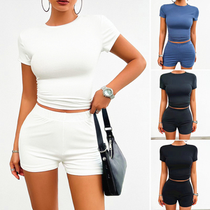 ฤดูร้อนที่กําหนดเอง 2 ชิ้นกางเกงขาสั้นชุดผู้หญิง Jogger ชุดเสื้อยืดและชุดสั้น Biker 2 ชิ้นชุดสั้น - Product Image 2