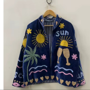 Winter Jacket Velvet Suzani Cropped Bohemian <b>Coat</b> with Floral Embroidery Festivals Wear Floral Suzani Overcoat Women - Product Image 1