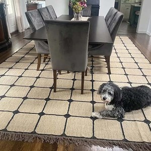 Checkered Wool Jute Area Rug Natural Handmade Woven Geometric Dhurrie Kilim Farmhouse Boho Floor Rug Living Room Bedroom Decor - Product Image 2