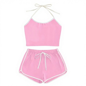 Ensemble de pyjama deux pièces décontracté européen et américain pour femme, dos nu, sexy, respirant, en Spandex/Coton, pour l'été et l'automne - Product Image 1