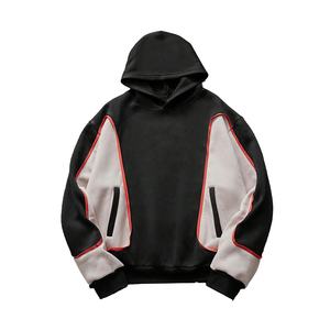 Pull à capuche streetwear d'hiver personnalisé 100% coton, broderie en chenille épaisse, imprimé floqué uni vintage vieilli et délavé - Product Image 1