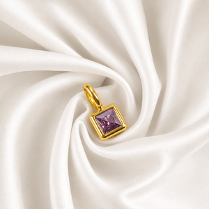 925 Sterling <b>Silver</b> Gold Plated Amethyst Quartz Square Cut Gemstone Birthstone Pendant <b>Charm</b> Ethnic Third Party Certified for - Product Image 1