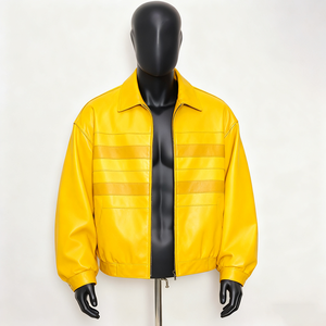 Men's Red PU Leather Bomber <b>Jacket</b> Turn-down Collar Zipper Closure Embossed <b>Star</b> Gear Pattern Casual Style Regular Length - Product Image 1