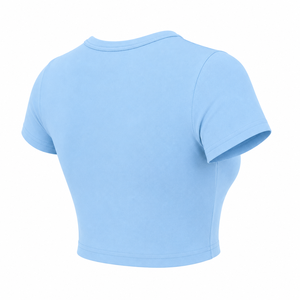 Camiseta Corta de Mujer, Color Sólido Personalizado, Cuello Redondo, Manga Corta, Ajustada, Transpirable, con Logotipo, Ecológica, de Jersey de Poliéster, para Verano - Product Image 4