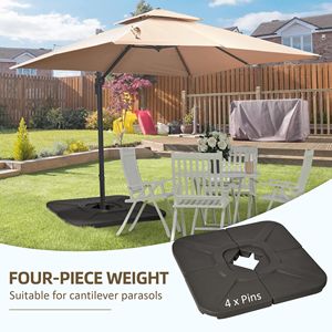 Base a Sbalzo Quadrata 4 Pezzi, Capacità 79 kg, Riempibile con Acqua/Sabbia, per Ombrelloni da Giardino, Marrone, per Cortile, 2.5m 3m, Poliestere - Product Image 4