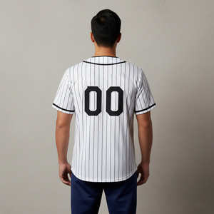 Camiseta de béisbol para hombre, a rayas, blanca y negra, transpirable, manga corta, con botones al frente, nombre del equipo personalizado, estampado 00, corte regular, para todas las estaciones - Product Image 5