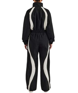 Conjunto Deportivo de Dos Piezas para Mujer, Estilo Y2K, Bloques de Color Blanco y Negro, Transpirable, Ligero, con Cremallera en las Mangas Largas, Corte Holgado, para Verano - Product Image 3