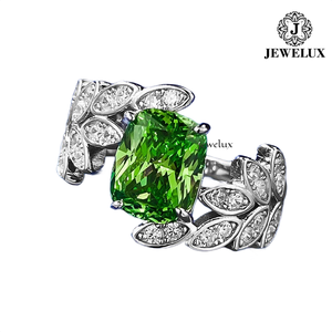 แหวนค็อกเทลพลอยสีเขียวทรงมรกตสำหรับผู้หญิงจาก Jewelux ตัวเรือนเงินแท้ 925 ประดับเพชรแบบ Pave ดีไซน์รูปดอกไม้ แหวนหมั้นสุดหรูจากอินเดีย - Product Image 4