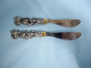 Sheepsfoot Butter <b>Knife</b> <b>Set</b> 4pc Straight Edge Carbon Steel Blade Ornate Handle Kitchen Utensil - Product Image 2