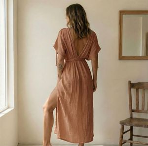 Robe longue bohème à silhouette fluide, décolleté plongeant, robe de mariée, tenue de plage, cache-maillot, prix usine - Product Image 2
