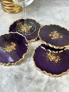 Custom Resin Art <b>Coaster</b> Set Premium Epoxy <b>Drink</b> <b>Coasters</b> with Crystal Geode Stone Inspired Decorative Table Accessories - Product Image 6