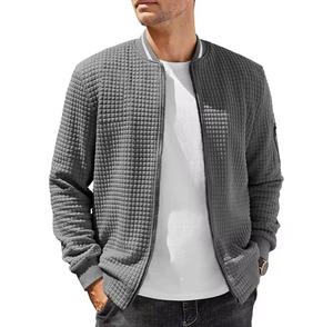 Men's Varsity Bomber Jacket Solid Color <b>Zipper</b> Closure Stand Casual Autumn Wear Regular Fit <b>Fleece</b> Lined Breathable Windproof - Product Image 6