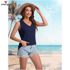 Camiseta sin mangas de punto 100% algodón para mujer, chaleco de verano, color sólido, de secado rápido, transpirable, informal, para hacer ejercicio - Product Image 5