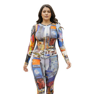 Conjunto con Estampado del Paisaje Urbano de Times Square: Camisa de Manga Larga con Cierre y Leggings de Cintura Alta, Ropa Urbana Gráfica y Mono para Festivales - Product Image 3
