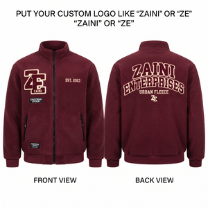 240 GSM Polar Fleece <b>Jacket</b> Maroon Embossed Chenille Patch Woven Label Full Zip Coat <b>Waterproof</b> Breathable Reflective - Product Image 1