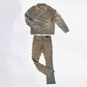 Custom Men's Denim Jeans 100% Polyester Casual Embroidered Acid Wash Vintage Double Baggy Plus Size <b>Sets</b> Quick Dry - Product Image 4