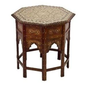 Table d'appoint de style marocain en bois de manguier artisanal, plateau octogonal, design gravé, pour salon, à prix économique - Product Image 2