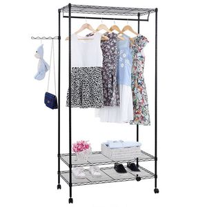 Organizzatore per Armadio Portatile a 3 Ripiani in Metallo con Mensola e Appendiabiti - Product Image 1