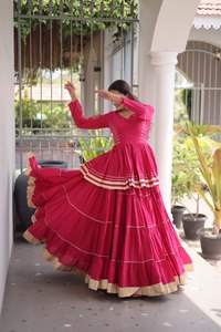 Magnifique collection de lehenga et de blouses peplum en coton, entièrement cousues, avec de superbes broderies Gota-Patti et dentelle – Fournisseur - Product Image 4