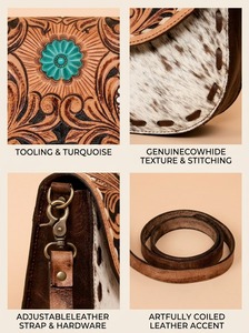 Bolso Bandolera de Cuero Vacuno con Diseño Floral Grabado a Mano, Estilo Western Bordado para Mujer - Product Image 3