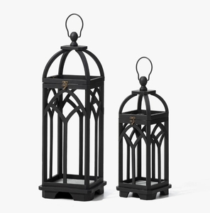 Black Wood <b>Candle</b> Lanterns <b>Gothic</b> Arch Pillar Holder Farmhouse Decorative Tabletop Lanterns for Home Decor Lighting - Product Image 1