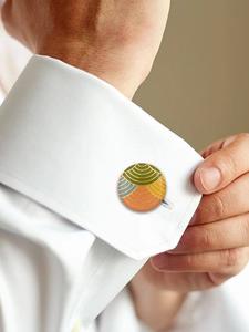 Luxury Gold Plated Multicolor Enamel Round <b>Cufflinks</b> for Men Wave Pattern Formal <b>Shirt</b> Accessories Wedding Business Gift - Product Image 1