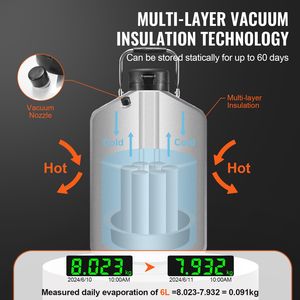 Contenitore per Azoto Liquido in Lega di Alluminio da 6 L, 6 Cilindri da Laboratorio, Dewar per Stoccaggio Criogenico con Borsa per il Trasporto - Product Image 2