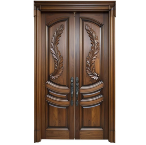 Puerta Doble de Madera Sólida Tallada a Mano con Follaje, Diseño Artístico Ornamental, Corredera, Resistente al Viento, Moderna, para Entrada Principal - Product Image 1