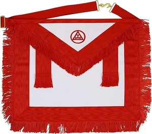 Delantal Masónico de Cuero de Cordero 100% Piel de Cordero para Miembros del Arco Real, Bordado a Mano con Flecos Rojos, Borde de Cinta de Grosgrain de Poliéster - Product Image 2