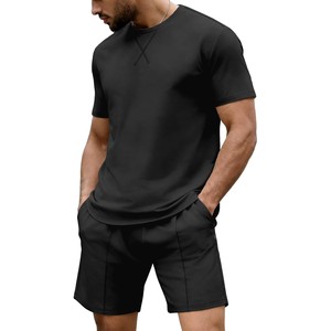 Conjunto de Verano 2026 para Hombre, Camiseta Blanca de Cuello Redondo con Pantalones Cortos Negros, Ropa Casual Transpirable de Algodón Tejido, Color Sólido - Product Image 6