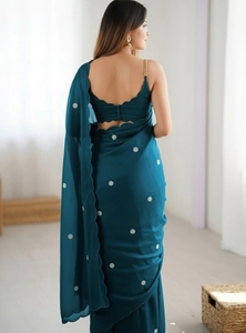 Sari de Rayón Georgette Reversible Bordado KV, Sin Arrugas, de Secado Rápido, Estilo Otoñal para Fiestas, Estilo Bollywood - Product Image 2