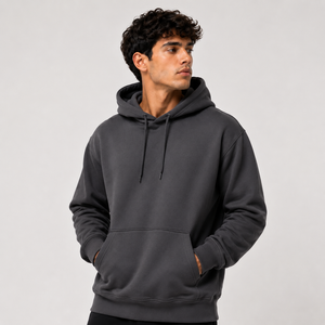 Sudadera con Capucha Gris Oscuro para Hombre, Corte Regular, Felpa de Algodón, Estilo Casual, Color Sólido, para Otoño - Product Image 3
