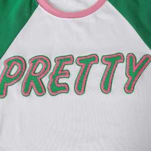 Camiseta de chenilla AKA Pretty Premium para mujer, con letras griegas bordadas, cuello redondo, informal, de alta calidad - Product Image 3