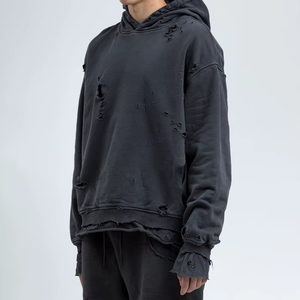 Wholesale Custom Outdoor Clothing Fashion Fleece Cotton Hoodie Men Streetwear Distressed Hoodies - Product Image 3