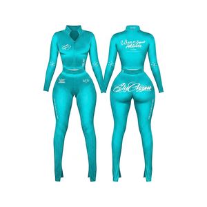Chándal azul de manga larga con cremallera para mujer, con estampado por sublimación y tejido de punto transpirable para uso en verano. - Product Image 5