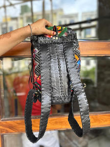 Nuevo estilo bohemio occidental Vintage hecho a mano Jacquard cuero borla mochilas mano puntada Klim cuero genuino estilo indio mochila - Product Image 5