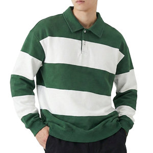 Camiseta Polo Personalizada para Hombre, Transpirable, de Algodón, a Rayas, Manga Larga, Corte Holgado, Hombros Caídos, Dobladillo Acanalado, Estilo Rugby - Product Image 4