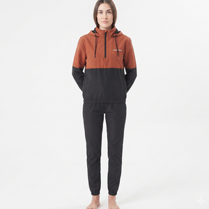Trending Women's Quarter <b>Zip</b> <b>Hooded</b> Nylon Tracksuit Regular Fit Color Block Athletic Jogger Set for Casual Sportswear - Product Image 3