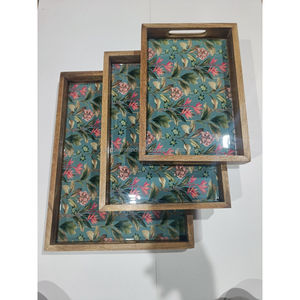 ชุดถาดเสิร์ฟไม้มะม่วงทำมือ ลายแมนดาลาหลากสี ศิลปะเคลือบลายเพสลีย์ ถาดอาหารเช้าไม้พร้อมหูจับ ดีไซน์เนอร์โฮม - Product Image 3
